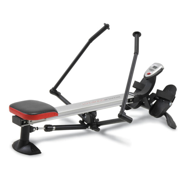 Irklavimo treniruoklis Toorx Rower Compact baltame fone, vaizdas iš šono