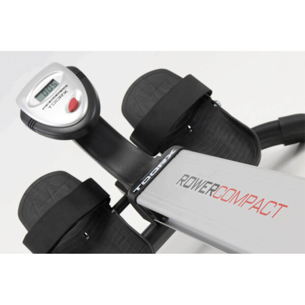 Irklavimo treniruoklis Toorx Rower Compact, kojų laikikliai ir ekranas
